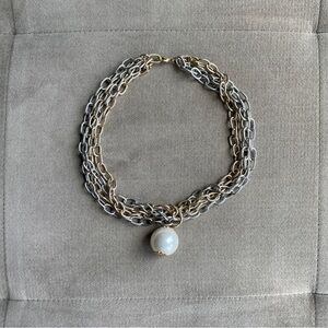 Elegant Gold and Silver Chain Necklace with Pearl Pendant